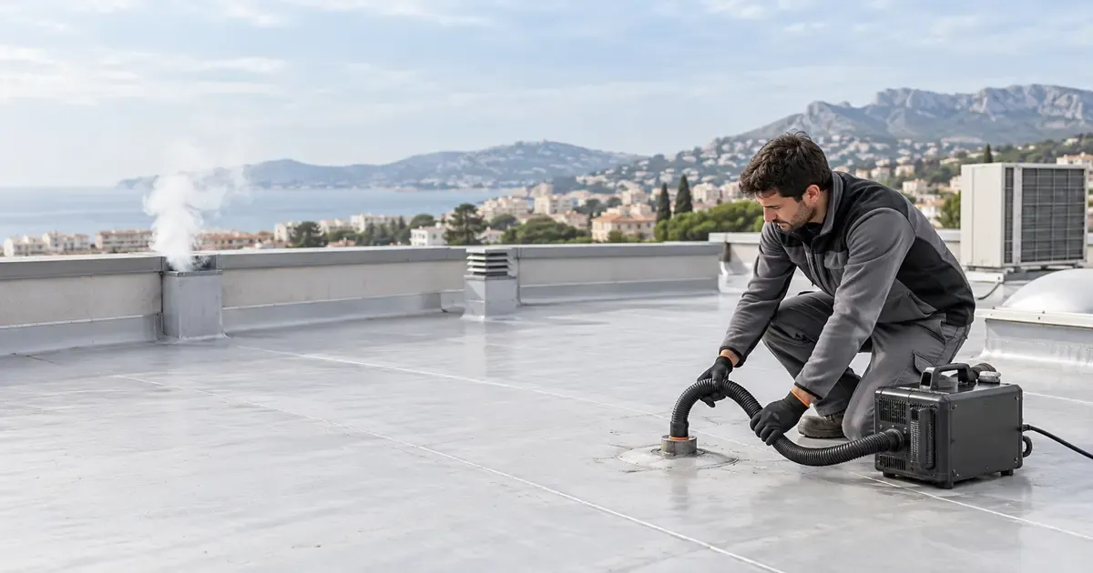 Recherche de fuite par fumigation sur toiture-terrasse : principe, déroulement et limites
